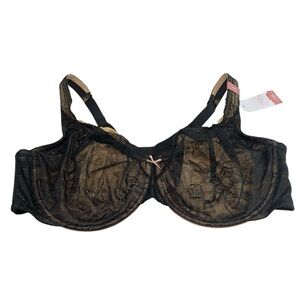CACIQUE Modern Lace Unlined Full Coverage Black & Beige Bra Sz 48DD
